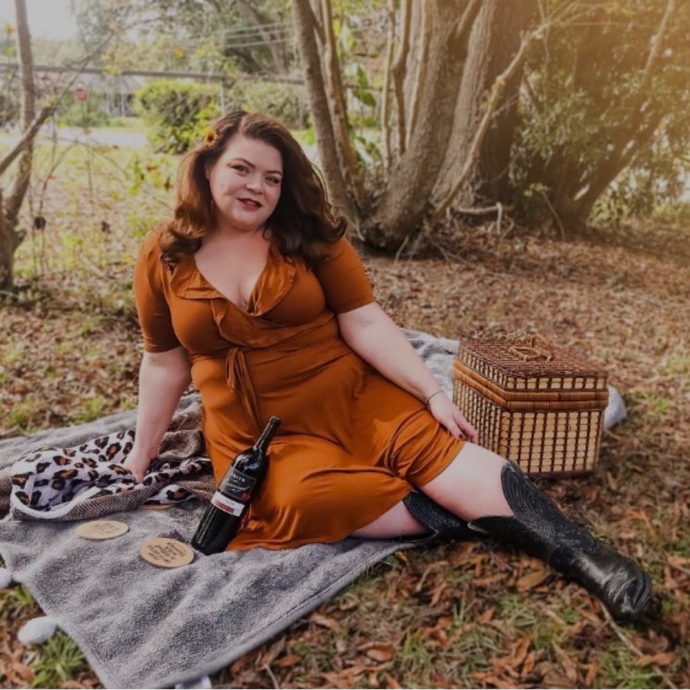Forever 21 Plus 2X Faux Wrap Dress in Burnt Mustard A-Line Swing Dress